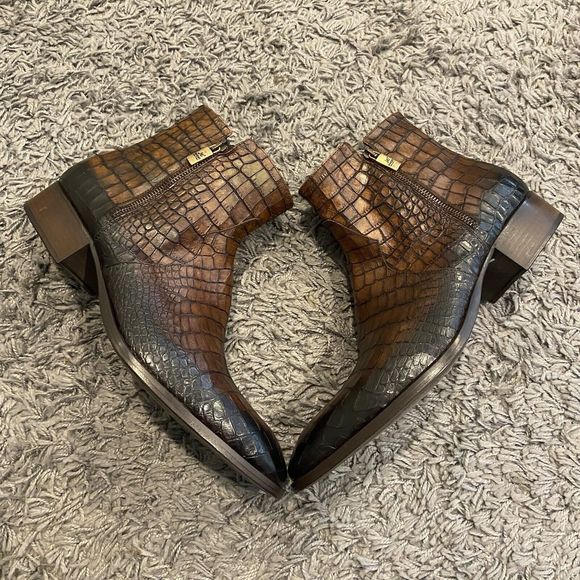 JO GHOST NWOB Croc Embossed Leather Side Zip Boots Size 46 $575.00 main image 11